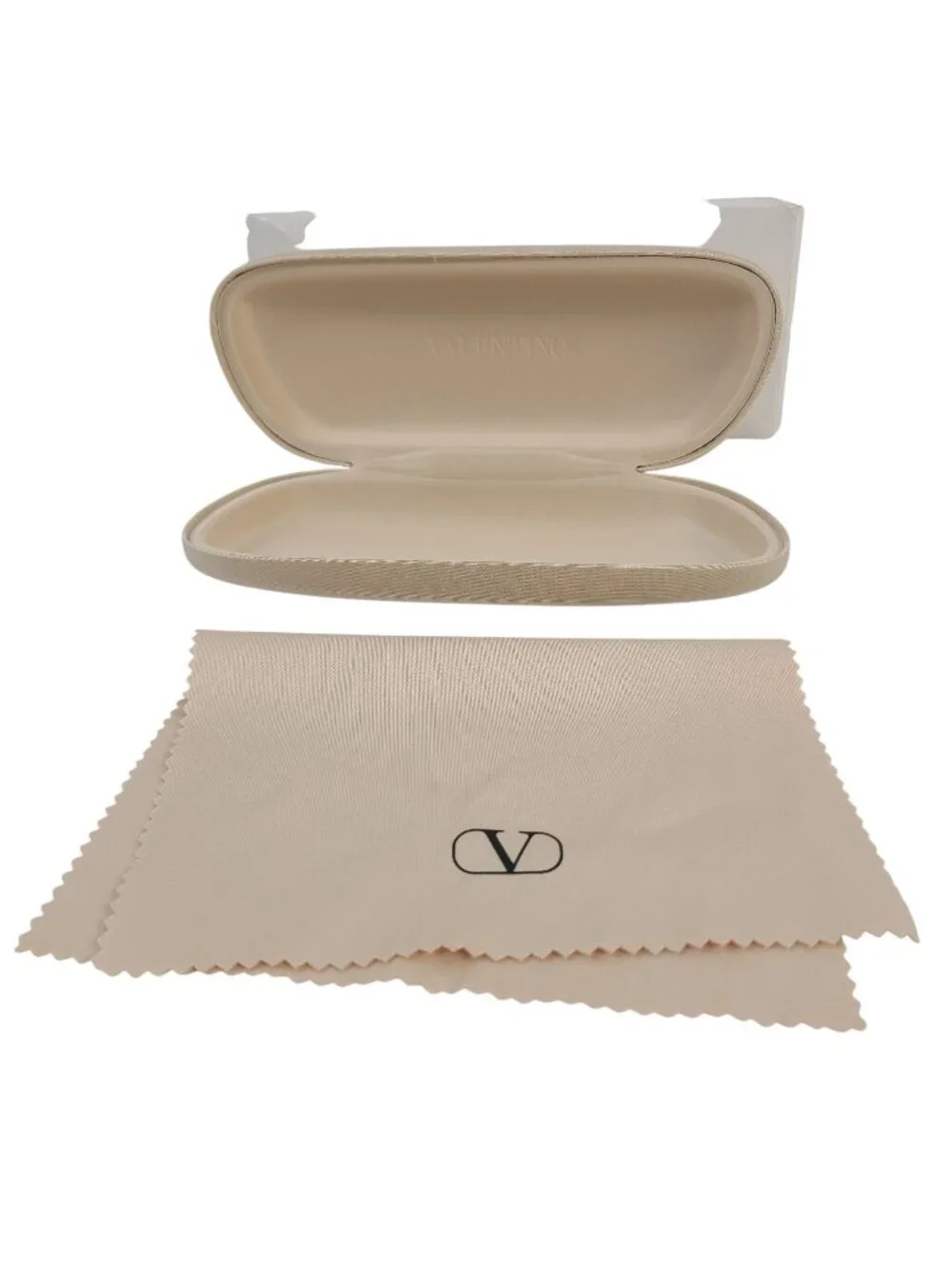 NEW Valentino Beige Eyeglass Case & Cleaning Cloth Set Hard Shell Lightweight